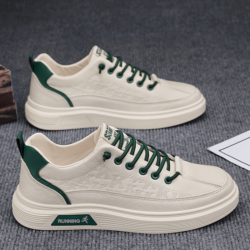 Men’s Beige Green Casual Sneakers – Breathable Mesh Low-Top Trainers for Urban Style & Everyday Comfort