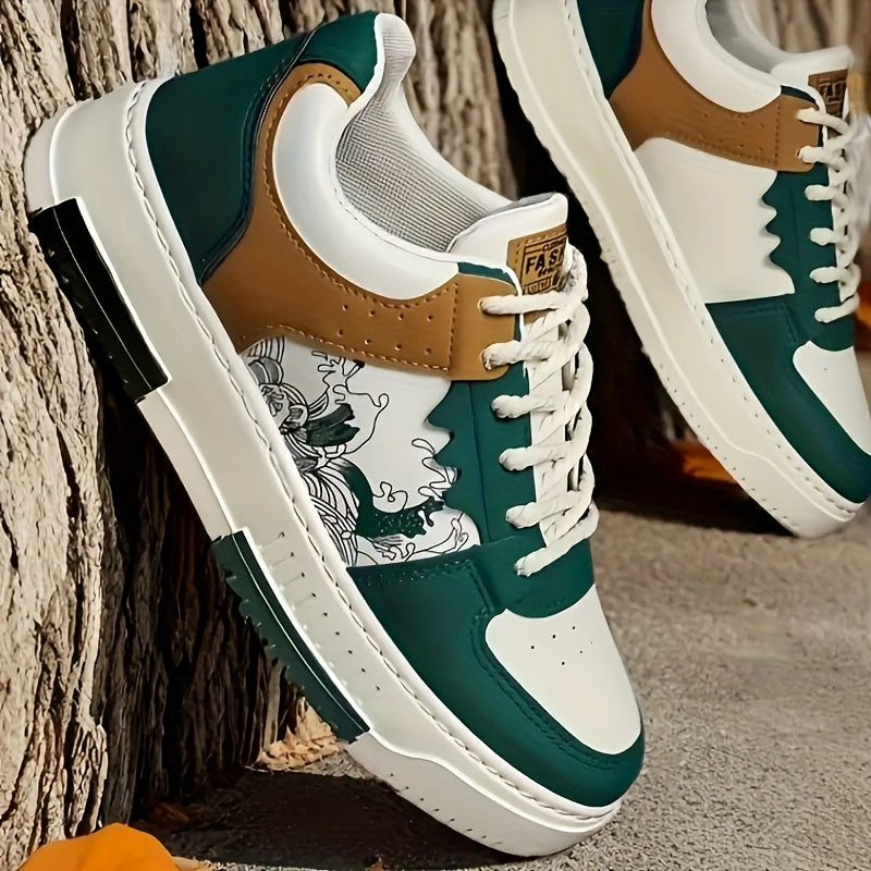 Japanese Wave Sneakers für Herren – Streetwear Low-Top-Schuhe mit kunstinspiriertem Design und kontrastierendem Colorblocking 