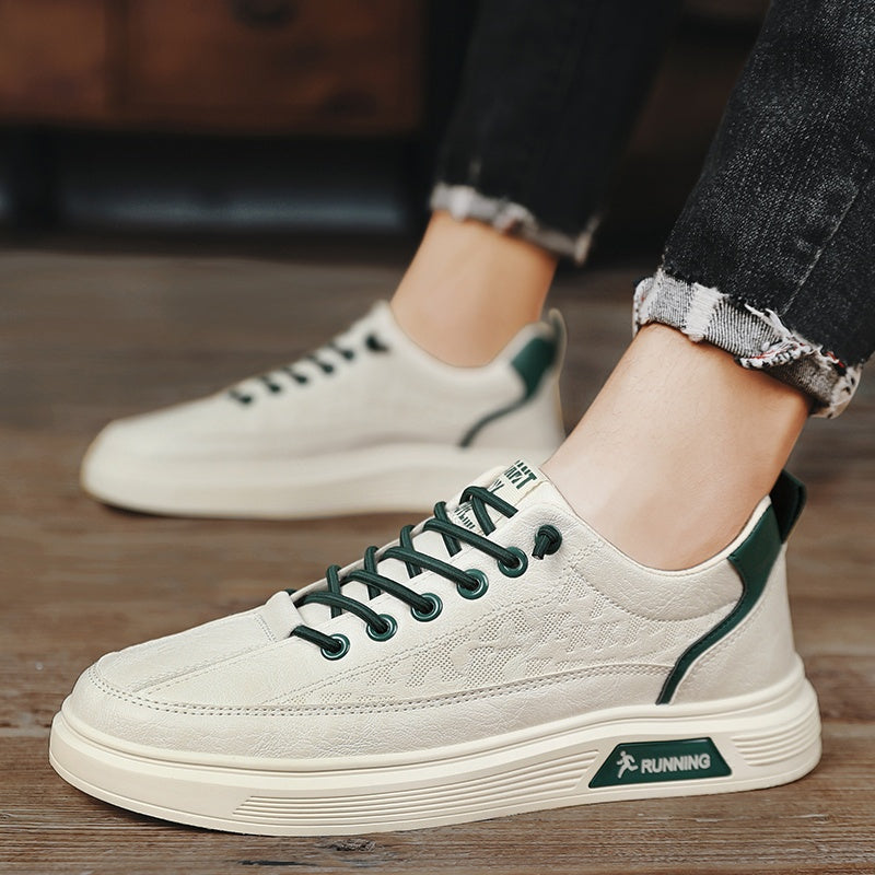 Men’s Beige Green Casual Sneakers – Breathable Mesh Low-Top Trainers for Urban Style & Everyday Comfort