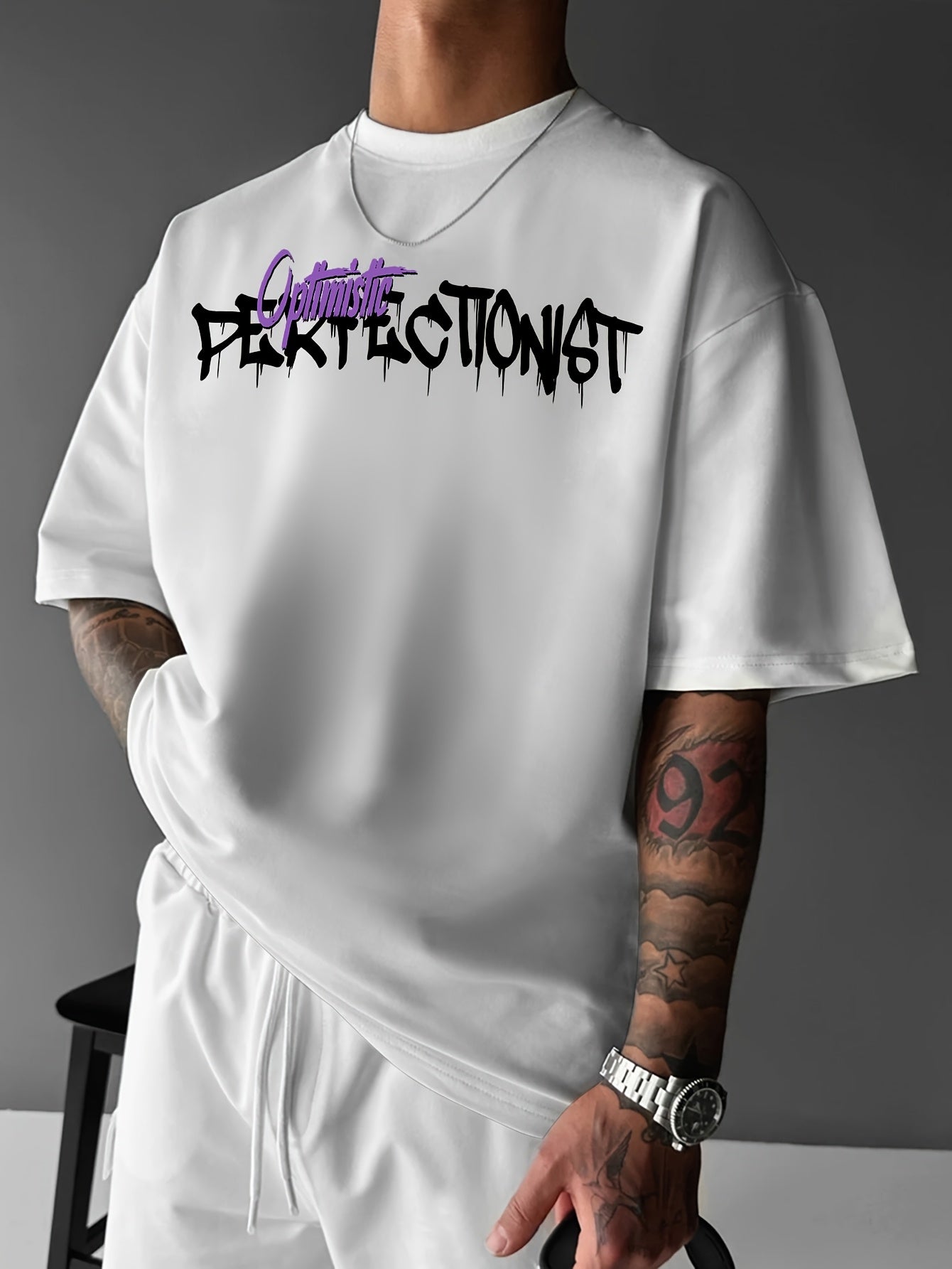 Oversized Graphic Tee for Men – Black & Purple Urban Streetwear | Summer Loose Fit T-Shirt with Lettering