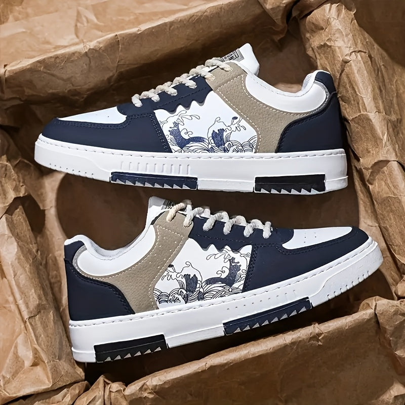 Japanese Wave Sneakers für Herren – Streetwear Low-Top-Schuhe mit kunstinspiriertem Design und kontrastierendem Colorblocking 