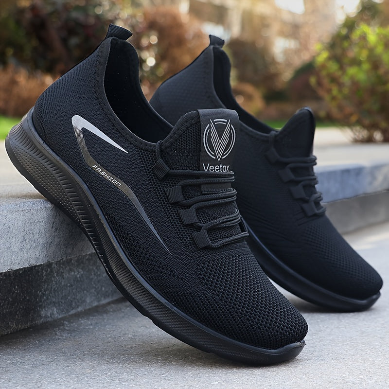 Men’s Black Slip-On Running Sneakers – Lightweight Breathable Mesh Trainers with Non-Slip Sole for Daily Training & Walking