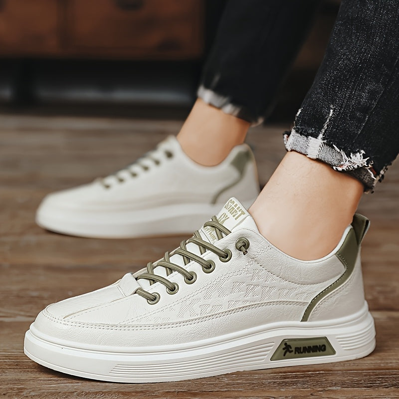 Men’s Beige Green Casual Sneakers – Breathable Mesh Low-Top Trainers for Urban Style & Everyday Comfort