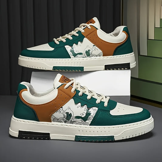 Men’s Japanese Wave Sneakers – Streetwear Low-Top Shoes with Art-Inspired Design and Contrast Color Blocking