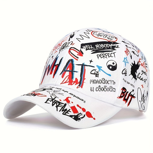 Graffiti-Style Fashion Baseball Cap - Casual Hip Hop Streetwear, Polyester