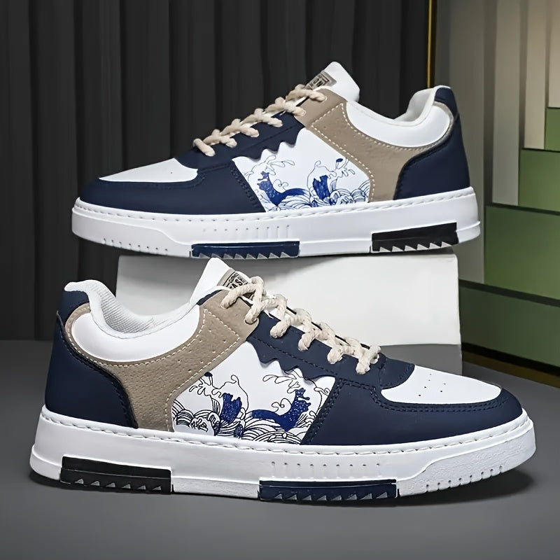 Japanese Wave Sneakers für Herren – Streetwear Low-Top-Schuhe mit kunstinspiriertem Design und kontrastierendem Colorblocking 