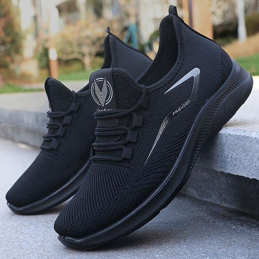 Men’s Black Slip-On Running Sneakers – Lightweight Breathable Mesh Trainers with Non-Slip Sole for Daily Training & Walking