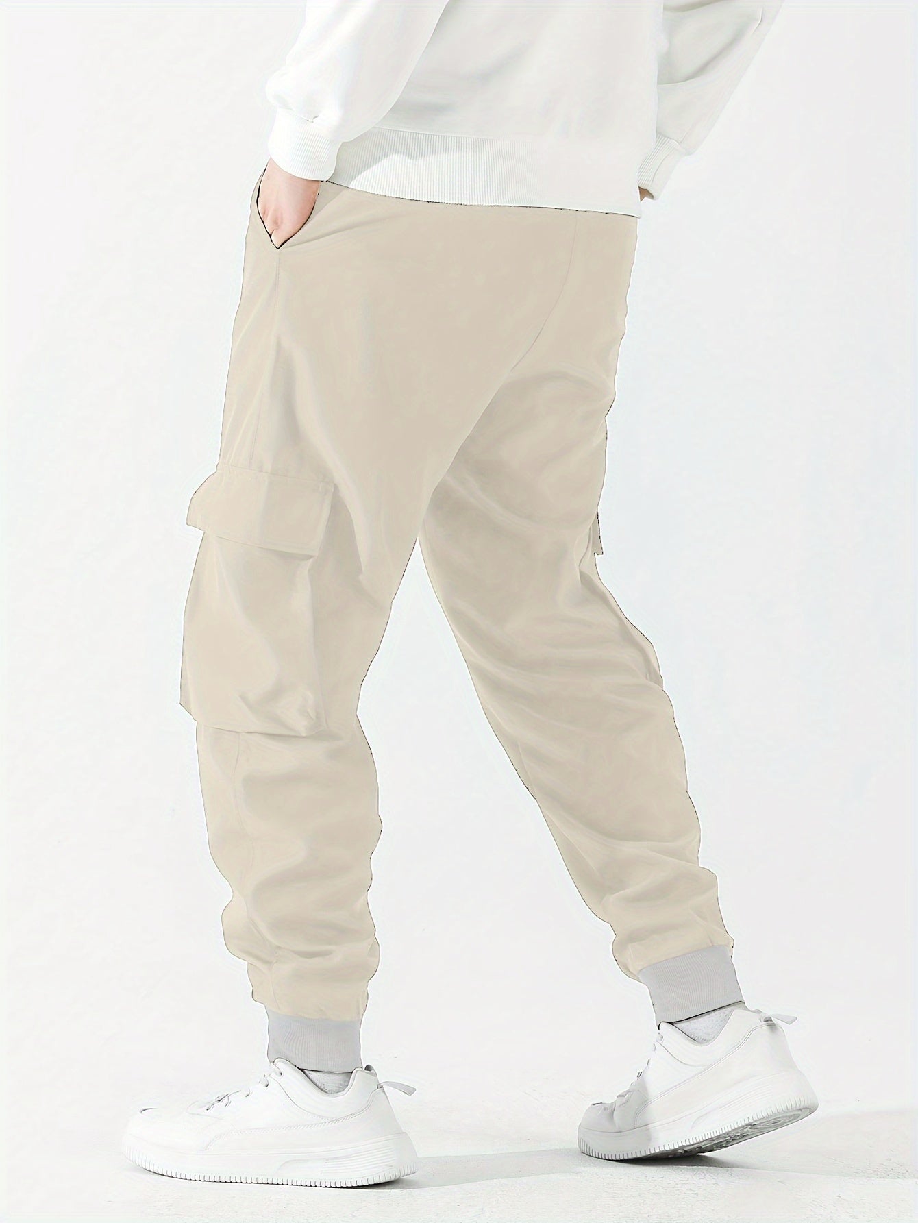 Streetwear Cargo Pants for Men – Black Drawstring Joggers with Foot Cuffs | Urban Style Non-Stretch Trousers Europe