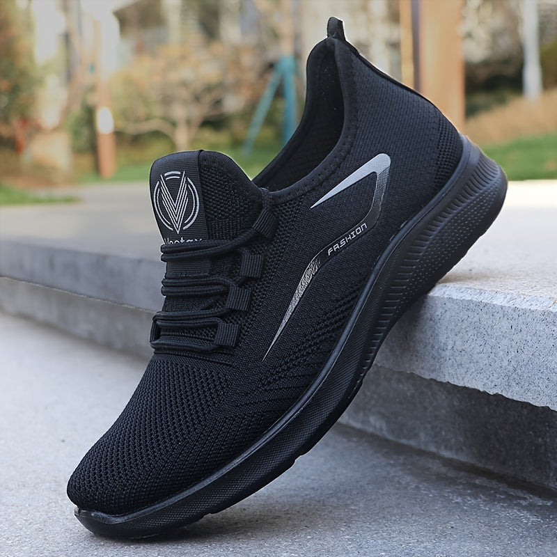 Men’s Black Slip-On Running Sneakers – Lightweight Breathable Mesh Trainers with Non-Slip Sole for Daily Training & Walking