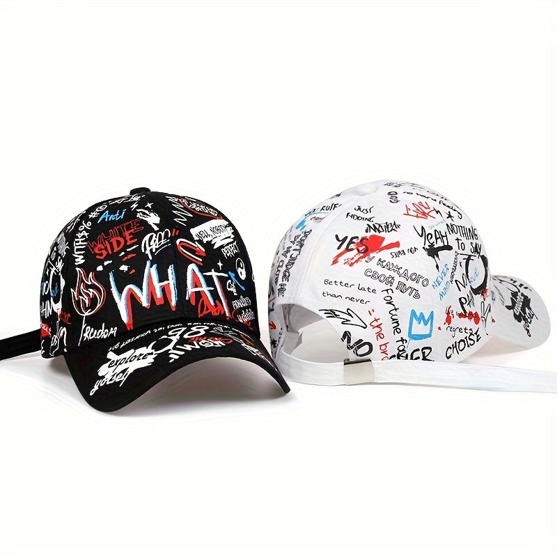 Graffiti-Style Fashion Baseball Cap - Casual Hip Hop Streetwear, Polyester