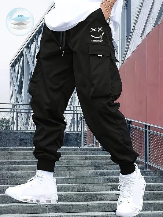Streetwear Cargo Pants for Men – Black Drawstring Joggers with Foot Cuffs | Urban Style Non-Stretch Trousers Europe