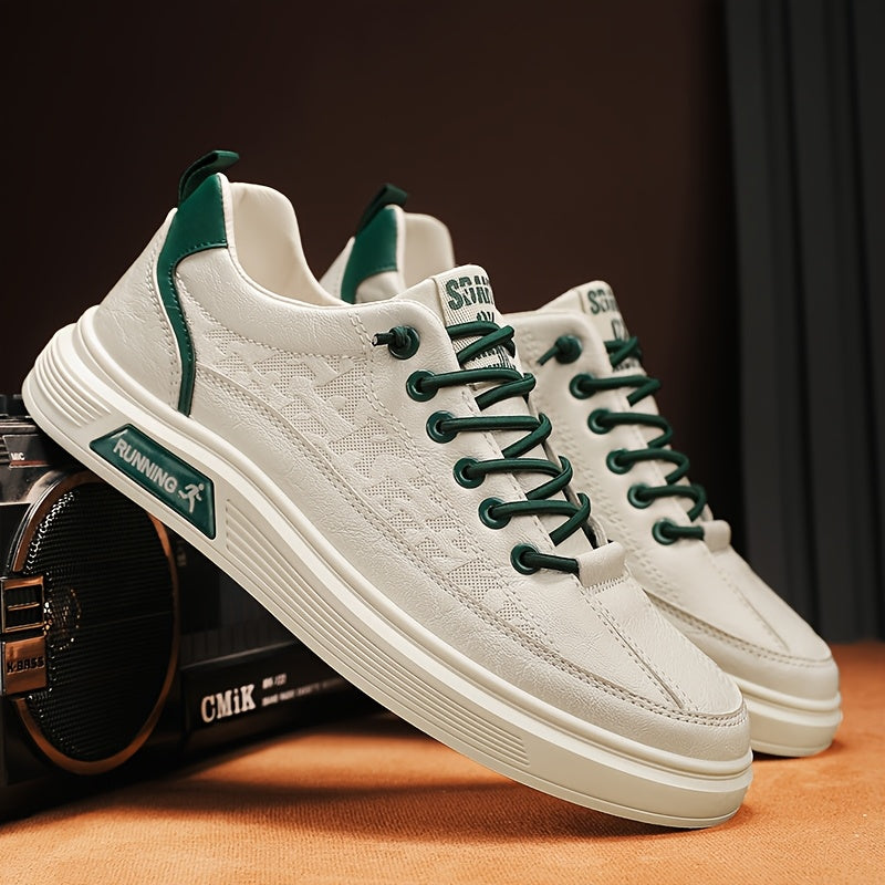 Men’s Beige Green Casual Sneakers – Breathable Mesh Low-Top Trainers for Urban Style & Everyday Comfort