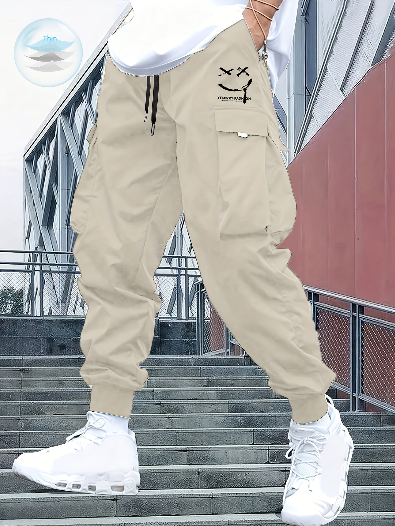 Streetwear Cargo Pants for Men – Black Drawstring Joggers with Foot Cuffs | Urban Style Non-Stretch Trousers Europe