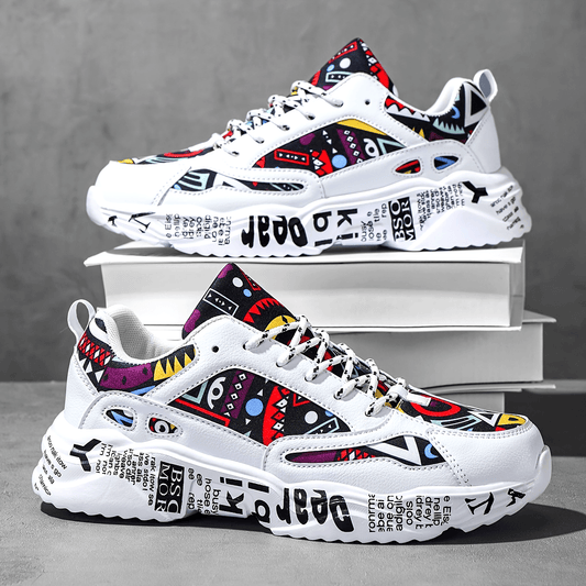 Men’s Graffiti Chunky Sneakers – Bold Streetwear Trainers with Printed Sole and Urban Art Details