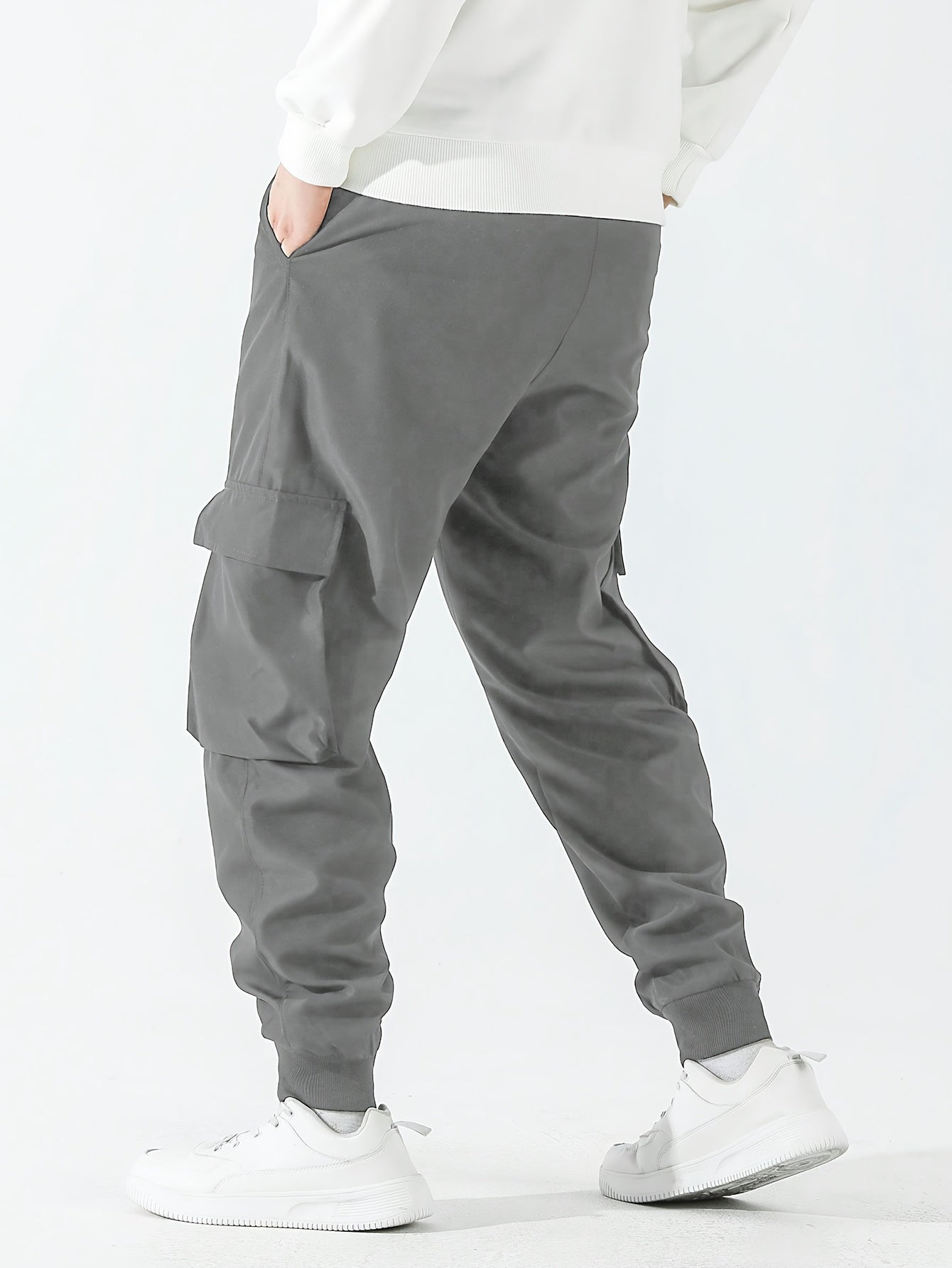 Streetwear Cargo Pants for Men – Black Drawstring Joggers with Foot Cuffs | Urban Style Non-Stretch Trousers Europe