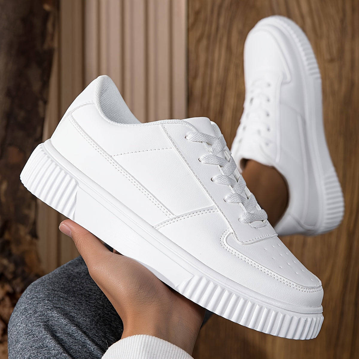 Men’s White All-Season Skateboard Sneakers – Low Top Faux Leather Casual Shoes with EVA Sole for Urban Streetwear Style