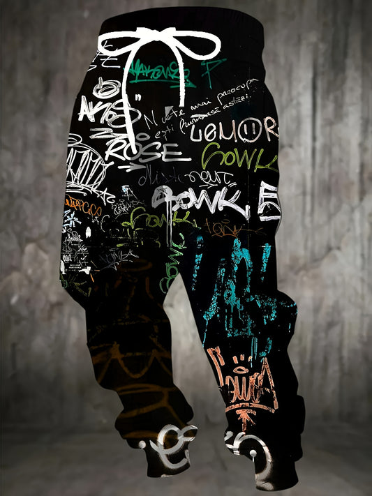 Men’s Graffiti Print Joggers – All-Over Streetwear Sweatpants with Drawstring & Pockets | Urban Fit for Europe
