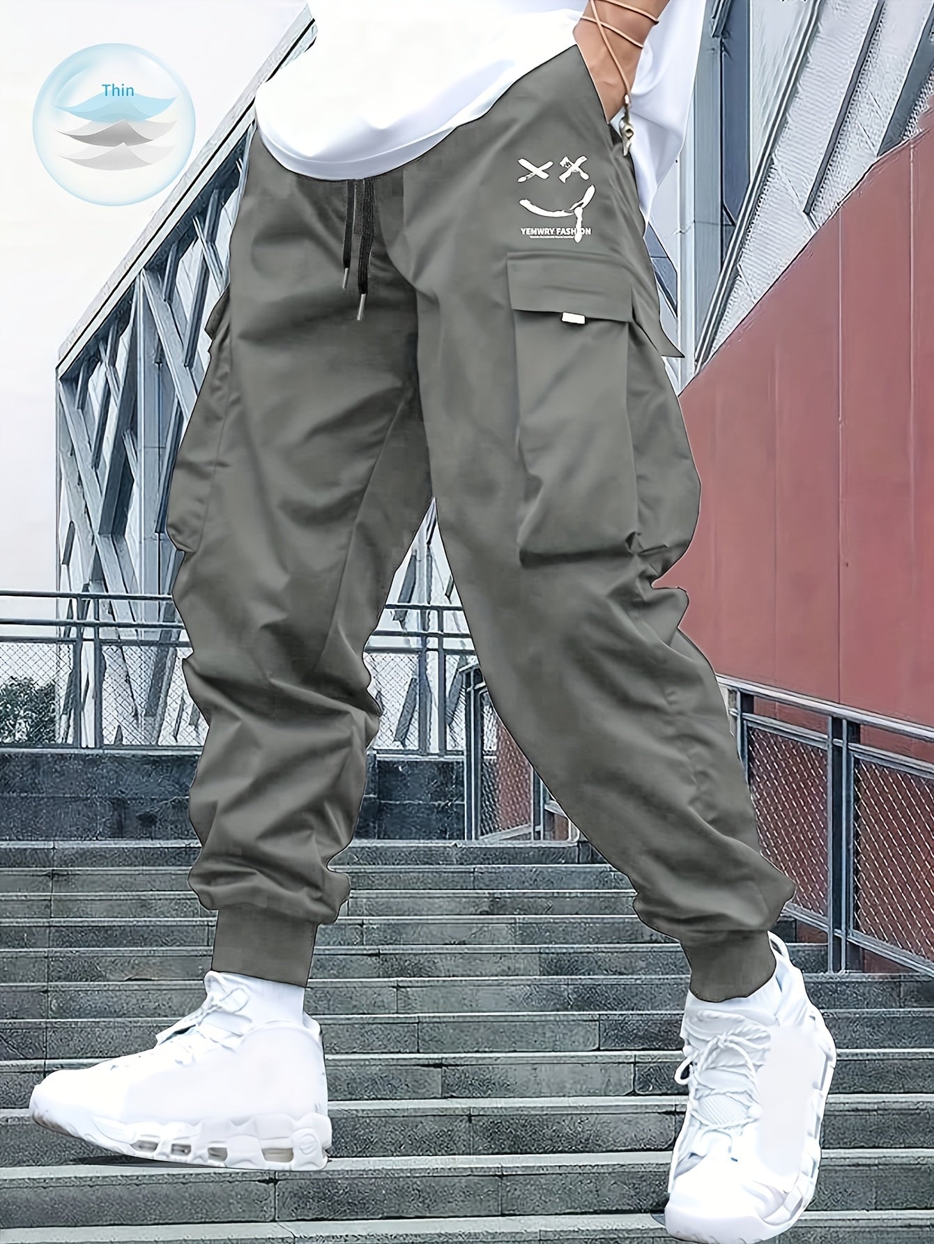 Streetwear Cargo Pants for Men – Black Drawstring Joggers with Foot Cuffs | Urban Style Non-Stretch Trousers Europe