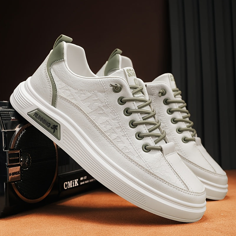 Men’s Beige Green Casual Sneakers – Breathable Mesh Low-Top Trainers for Urban Style & Everyday Comfort